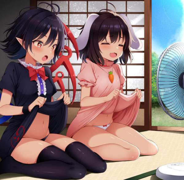 【大暑】股間に扇風機の風を当てて暑さに対処する女子達の二次エロ画像【15枚目】