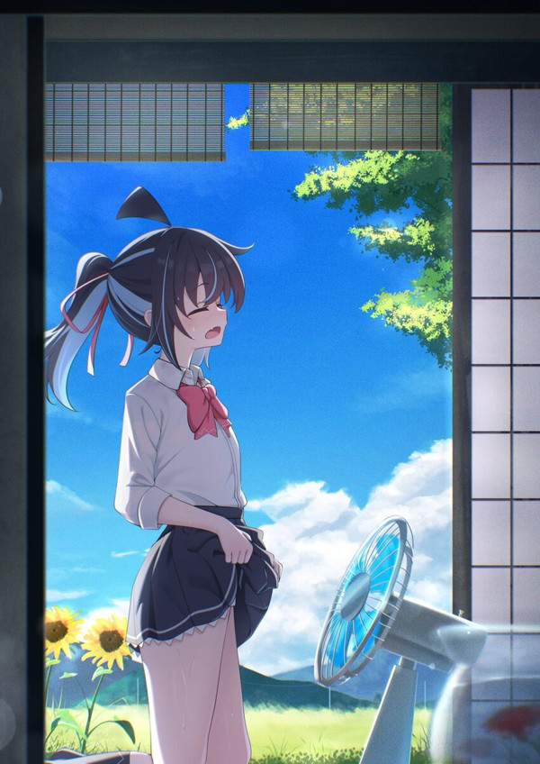 【大暑】股間に扇風機の風を当てて暑さに対処する女子達の二次エロ画像【26枚目】