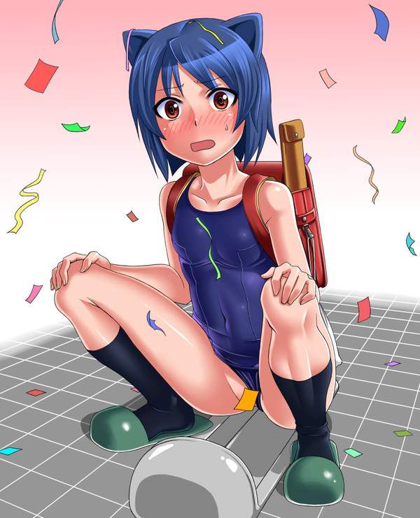【海の家トイレ】便所で用を足す水着女子達の二次エロ画像【2枚目】