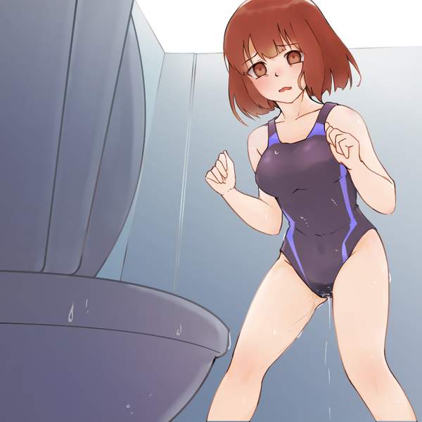 【海の家トイレ】便所で用を足す水着女子達の二次エロ画像【3枚目】