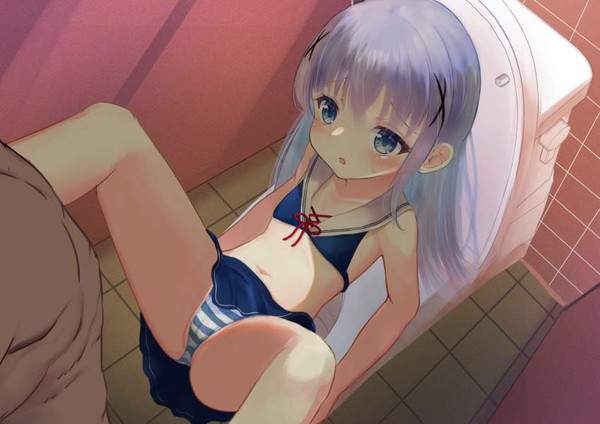 【チャラ男あるある】便所で用を足される(パコられる)水着女子達の二次エロ画像【7枚目】