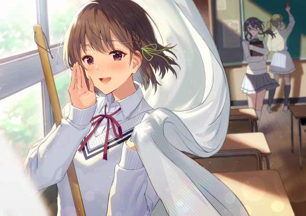 【清掃の日】教室や廊下の掃除をするJK達の二次エロ画像【14枚目】