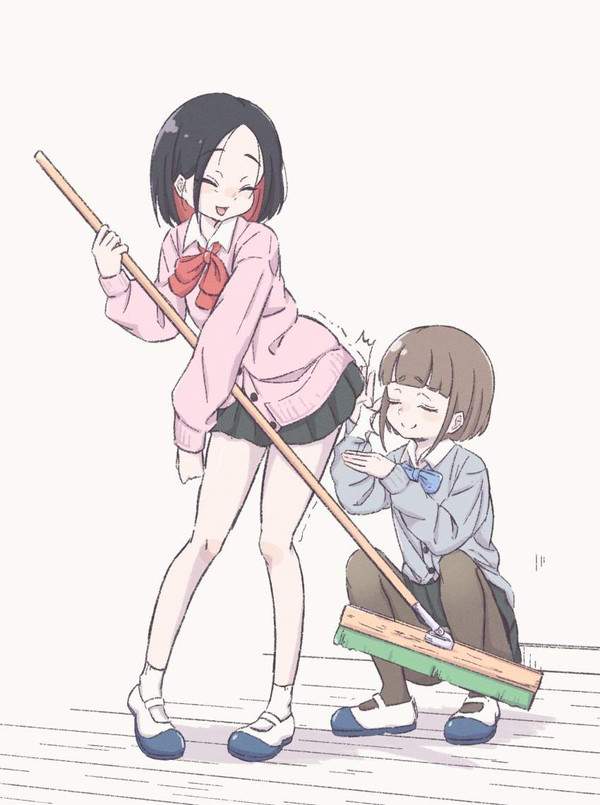 【清掃の日】教室や廊下の掃除をするJK達の二次エロ画像【28枚目】